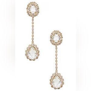 Faux Diamond Drop Earrings- gold tone metal